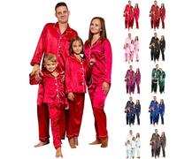 Christmas Pjs Family,Silk Satin Sleepwear Womens Men Xmas Matching Christmas Pyjamas Family Christma Pajamas Kids Xmas Pyjama Pajama Set Nightwear Loungewear 01,Red 11-12