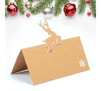 Christmas Place Cards for Table Setting - 50pcs Kraft Name Cards Foldable for Holiday Winter Party Wedding Decoration