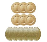 Christmas Placemats Charger Plates 12pc Set Festive Tableware Embossed Decorative Gold Glitter