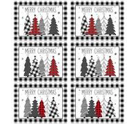 Christmas Placemats Set of 6 Christmas Tree Plastic Table Mats Xmas Trees Black and White Buffalo Plaid Place Mats Winter Holiday Table Decoration for Indoor Outdoor Party Kitchen Dining