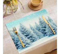 Christmas Placemats set of 6, In Winter The Cedar Forest Table Mats Washable Cotton Linen Dining Place Mats for Xmas Home Kitchen, Nature Plants Table Decorations 18x12 Inch