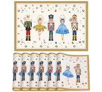 Christmas Placemats Set of 6, Nutcracker Table Mats for Dining Table, Washable Linen Place Mat Kitchen Decoration for Holiday Decor, 12 x 18 Inch (Christmas-02)