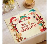 Christmas Placemats set of 6, Simple Santa Claus Table Mats Washable Cotton Linen Dining Place Mats for Xmas Home Kitchen, Cartoon Characters Table Decorations 18x12 Inch