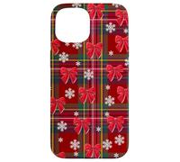 Christmas Plaid Coquette Red Bows and Snowflakes for Girls Case for iPhone 15