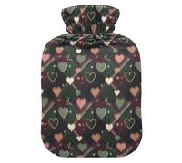 Christmas Plaid Hearts Stars Holly Water Bottle for Hot Water with Soft Cover, 1L Hot Compress for Sore Muscle