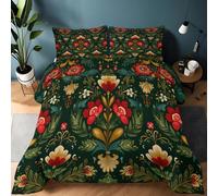 Christmas Plants Flowers Reversible Duvet King 230x220 cm for All Seasons, Box Stitched Comforter, Soft Warm Microfibre Quilted Coverless Duvet, Lightweight and Machine Washable Bedding Set, Green