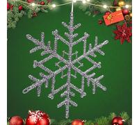 Christmas Plastic Glittering Snowflake, Xmas Wall and Ceiling Decoration, Hanging Ornaments for Themed Parties Size - 20cm (Grey)