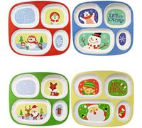 Christmas Plates Dinnerware For Kids (Set of 3) Melamine Divided Plates, Christmas Dinner Plate Dishes for kids - Dishwasher Safe, BPA Free by 4E's Novelty