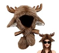 Christmas Plush - Cute Deer Headwear, Soft Ear Flap Hat, Adorable Holiday Costume Accessory, Warm Winter Outfit, Fun Festive Party Cosplay | Christmas Activity Ideas