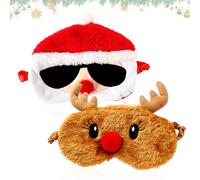 Christmas Plush Eye Masks, Christmas Reindeer Eyeshade, Eye Mask for Sleeping, Cute 3D Sleep Eyeshade Set, Soft Animal Eye Cover, Funny Plush Eye Cover for Kids Adults Girls Boys Women Men
