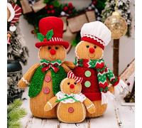 Christmas Plush Ginger-bread Man, Family Ornaments Set of 3 Knitted Holiday Decorations for Home Table Mantel Kitchen Dining Room