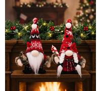 Christmas Plush Gnome Decoration, Nordic Xmas Scandinavian Tomte Elf with Pine Tree Branch for Desk Shelf Fireplace Winter Holiday Decor