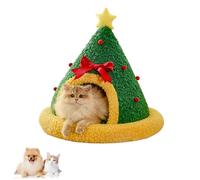 Christmas Plush Winter Cat Bed Cave, Christmas Tree Triangle Cat Cave Bed, Warm Cave Nest Sleeping Bed, Foldable Cozy Hideaway Pet Beds for Cats Small Dogs (Style B,M)