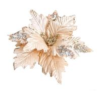 Christmas Poinsettia Artificial Flower, 25cm Sequined Velvet Handmade Decoration for Xmas Tree Party Home Festive Display(gold)