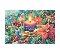 Christmas Poinsettia Candle 1000 Piece Count Jigsaw Puzzle Set For Adults Teens 14+ Concentration Training Indoor Game Family Game Night Rigid Cardboard 1000 PCS