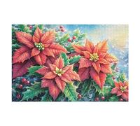 Christmas Poinsettia Flower 1000 Pieces Premium Jigsaw Puzzle Adult Jigsaws Educational Challenge Mental Exercise Wall Art Winter Durable Cardboard 1000 PCS