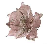 Christmas Poinsettia Glitter Flower Hanging Ornament for Tree Decoration, Party and Home Festive Display, 22cm Length Clothe and Plastic Material Accent (Pink)