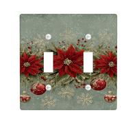 Christmas Poinsettia Light Switch Cover Plates/Outlet Covers, Green Holiday Floral Decor, Thermoplastic Wall Plates, Standard Size Double Toggle