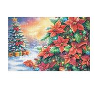 Christmas Poinsettia Pine 1000 Piece Jigsaw Puzzle Pack Teens Beginners Cognitive Development Puzzle Fans Group Play Anniversary Thick Cardboard 1000 PCS