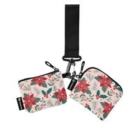 Christmas Poinsettia Pine Women's Coin Purses Card Cases Cute Fashion Card Money Holder with Wristle Strap for Men Women 2 Pcs, Christmas Poinsettia Pine, One Size