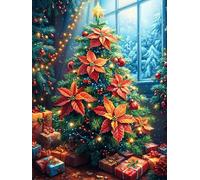 Christmas Poinsettia with Gifts 500 Pieces Jigsaw Puzzles For Men Educational Decompression Adults Anxiety Memory Care Mothers Valentines Premium Cardboard 500 PCS