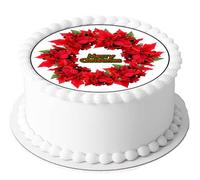 Christmas Poinsettia Wreath on Decor Icing Sheet Edible Cake Topper - Perfect for Decorating Larger Cakes
