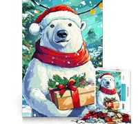 Christmas Polar Bear 1000 Piece Jigsaw Puzzle for Adults Brain Exercise DownTime Game Family Game Home Display (38x52cm)