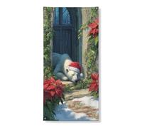 Christmas Polar Bear Door Cover Banner Decorative, Cozy Winter Scene Holiday Decor, Indoor Outdoor Festive Backdrop Supplies 36x72 Inch