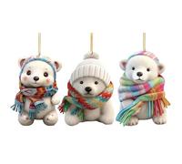 Christmas Polar Bear Ornament, 3-Pack Polar Bear Pendant with Scarf, 2D Acrylic Polar Bear Hangings for Christmas Tree, Christmas Tree Cute Furry Bear Hanging Decor, Animal Pendant Christmas