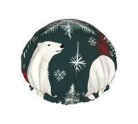 Christmas Polar Bear Shower Cap Double Layers Waterproof Bath Shower Hat Reusable Elastic Hair Cap for Women Ladies Men