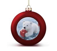 Christmas Polarbear Christmas Ball Ornaments - Shatterproof Plastic Vintage Rustic Xmas Tree Decorations Pendant for Family Holiday Wedding Party Xmas Hanging Decoration