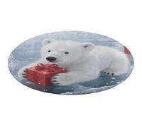 Christmas Polarbear Round Area Rug Non Slip Backing Doormat Water Absorbent Plush Throw Low-Pile Non-Slip Floor Mat Carpet for Living Room Bedroom Entryway Nursery Room 60 * 60cm