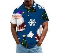 Christmas Polo Shirts for Men Casual Xmas Santa Snowman Print Short Sleeve Loose Fit Funky Party Holiday Vacation Tee Tops, Navy Blue, S