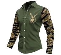 Christmas Polo Shirts for Men - Fawn Long Sleeve Fashion Trend Classic Loose Plus Size Casual (Army Green Xl)