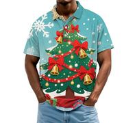 Christmas Polo Shirts for Men Short Sleeve Button Down Lapel Xmas Holiday Golf Shirt Casual Tree Snowman Snowflake Print Tops, Z01-Christmas Tree, XL