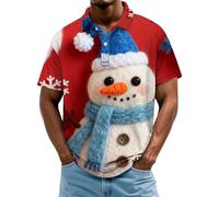 Christmas Polo Shirts for Men Short Sleeve Button Down Lapel Xmas Holiday Golf Shirt Casual Tree Snowman Snowflake Print Tops, Wine Red, XL