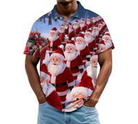 Christmas Polo Shirts for Men Xmas Tree Santa Claus Print Golf Shirt Short Sleeve Men's Polos Button Collar Holiday Tee Tops, A04-Red, XL