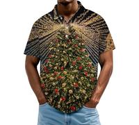 Christmas Polo Shirts for Men Xmas Tree Santa Claus Print Golf Shirt Short Sleeve Men's Polos Button Collar Holiday Tee Tops, A02-Christmas Tree, L