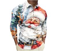 Christmas Polos Shirts for Men UK Casual 1/4 Zipper Shirt Xmas Snowflakes Graphic Tops Turn Down Collar Sweatshirts Christmas Graphic Reindeer Print Blouse Top Long Sleeve Lightweight T Shirts