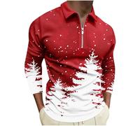 Christmas Polos Shirts for Men UK Santa Claus Xmas Sweatshirt V Neck 1/4 Zipper Sweatshirts Funny Novelty Reindeer Xmas Tree Graphic Tops Long Sleeve Pullover Sweater Christmas Jumper