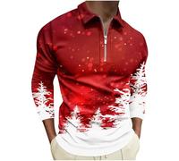 Christmas Polos Shirts for Men UK Santa Claus Xmas Sweatshirt V Neck 1/4 Zipper Sweatshirts Funny Novelty Reindeer Xmas Tree Graphic Tops Long Sleeve Pullover Sweater Christmas Jumper