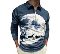 Christmas Polos Shirts for Men UK Santa Claus Xmas Sweatshirt V Neck 1/4 Zipper Sweatshirts Funny Novelty Reindeer Xmas Tree Graphic Tops Long Sleeve Pullover Sweater Christmas Jumper