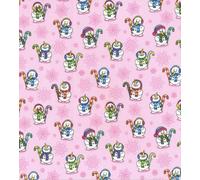 Christmas Polycotton Fabric by The Metre, Snowman Print, Pink Background