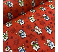 Christmas Polycotton Fabric - Funky Snowman Design, Red, 44" Wide 112cm, Per Metre