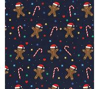 Christmas Polycotton Fabrics - Sold per metre/Half metre by Simply Sew Crafty™ - Reindeers Snowflakes Stars Puddings Candy Canes Hearts (1 Metre, TCP908/Gingerbread Men/Candy Canes/Hearts on Navy)