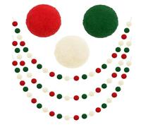 Christmas Pom Pom Garland Christmas Decorations Cute Hanging Felt Ball Red White Green Bead Ornament String Banner Garland Wall Indoor Home Room Xmas Tree Decorations Supplies