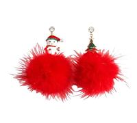 Christmas Pompom Earrings Cute Christmas Tree Christmas Snowman Asymmetrical Fur Pompom Earrings Red White Pompom Dangle Drop Earrings Artificial Pompom Fluffy Earrings Christmas Party Jewelry for