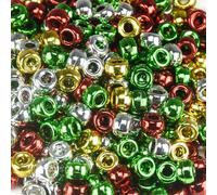 Christmas Pony Beads with Box Packaged 300Pcs Red, Green, Silver, Gold for Craft Jewelry Making