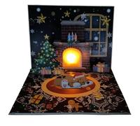 Christmas Póp ûp Cards - Cardstock 20×15cm | 3D Christmas Card with Fireplace Flame Design, Musical Greeting, Cute Pet Theme, Merry Christmas Card | Holiday, Gift Delivery