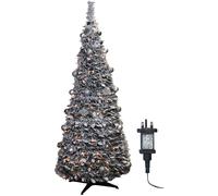 Christmas Pop Up Pre Decorated Tree 200 LEDs Frosted Leaves Silver Baubles Timer Stand 2.1m Pegdev Green One Size
